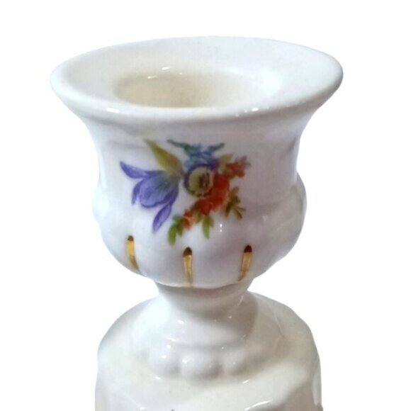 Vintage Czechoslovak Porcelain White 3 Arm Candle Holder Flower Decor Gold Trim - Picture 6 of 8